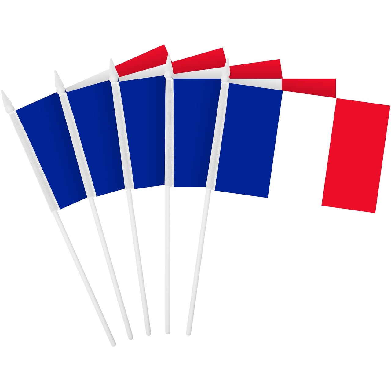 G128 12 Pack Handheld France French Stick Flags | 4x6 In | Printed 150D Polyester, Country Flag, Solid Plastic Stick, Spear White Tip